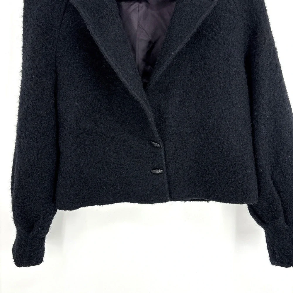 Vintage 1980s Black Christian Dior Women's Cropped Boiled‎ Wool Blazer Size 12 - Picture 4 of 11